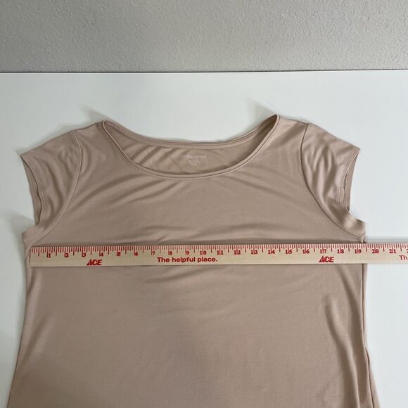 Eileen Fisher Size LP Beige T Shirt Round Neck Short Sleeve Tan Petite Large Top - Picture 8 of 9